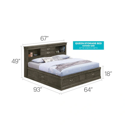 Louis Philippe Queen Storage Platform Bed