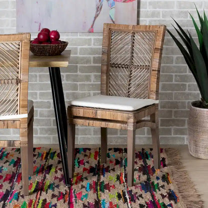 Laluna Modern Bohemian Rattan/ Mahogany Wood Dining Chair with Cushion