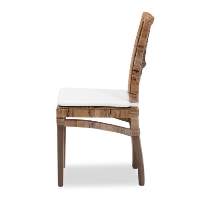Laluna Modern Bohemian Rattan/ Mahogany Wood Dining Chair with Cushion