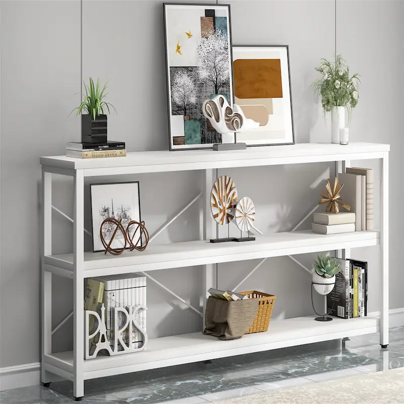 Extra Long Console Sofa Table with Metal Frame for Entrance, 3 Tiers TV Stand