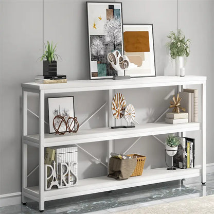 Extra Long Console Sofa Table with Metal Frame for Entrance, 3 Tiers TV Stand