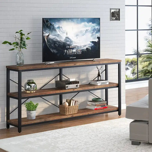 Extra Long Console Sofa Table with Metal Frame for Entrance, 3 Tiers TV Stand