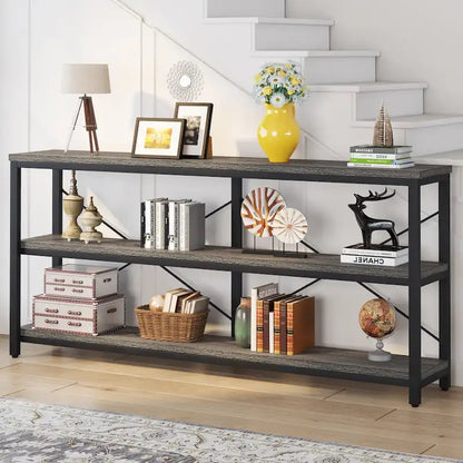Extra Long Console Sofa Table with Metal Frame for Entrance, 3 Tiers TV Stand