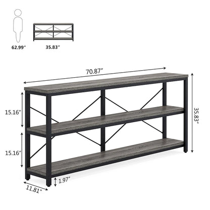 Extra Long Console Sofa Table with Metal Frame for Entrance, 3 Tiers TV Stand