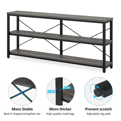 Extra Long Console Sofa Table with Metal Frame for Entrance, 3 Tiers TV Stand