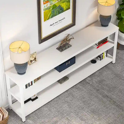 Extra Long Console Sofa Table with Metal Frame for Entrance, 3 Tiers TV Stand