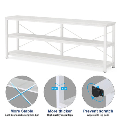 Extra Long Console Sofa Table with Metal Frame for Entrance, 3 Tiers TV Stand