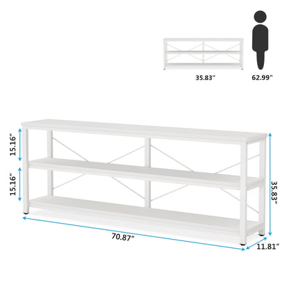 Extra Long Console Sofa Table with Metal Frame for Entrance, 3 Tiers TV Stand