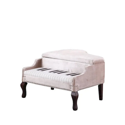 21 In. Beige Piano Upholstered Nailhead Living Room Ottoman