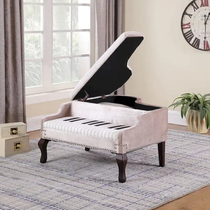 21 In. Beige Piano Upholstered Nailhead Living Room Ottoman