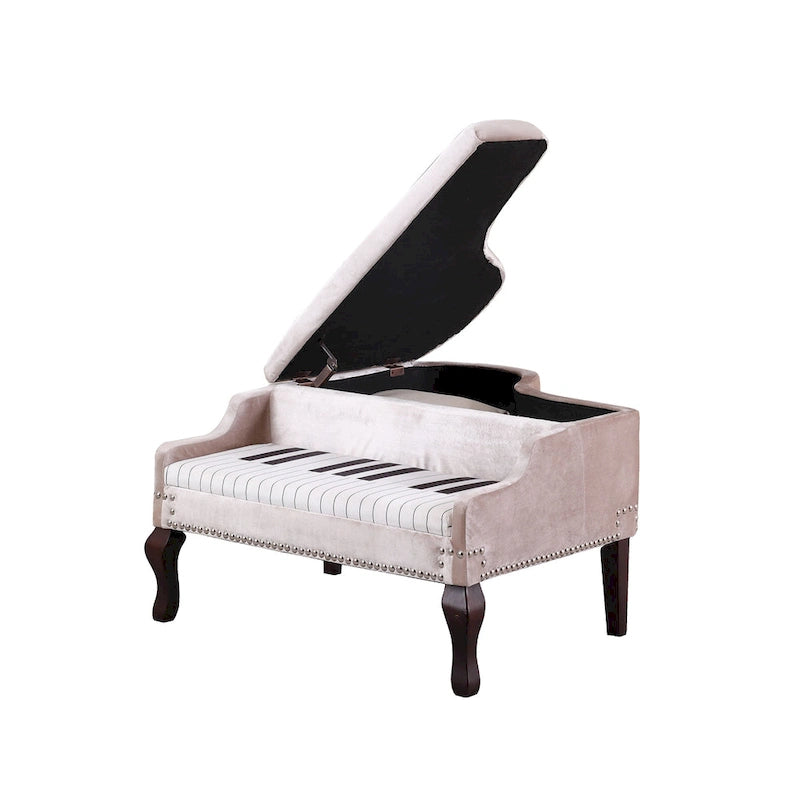 21 In. Beige Piano Upholstered Nailhead Living Room Ottoman