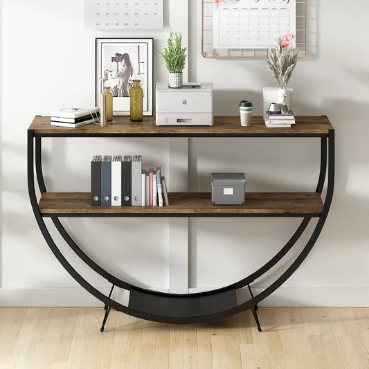 Merax Rustic Industrial Design Demilune Shape Console Table