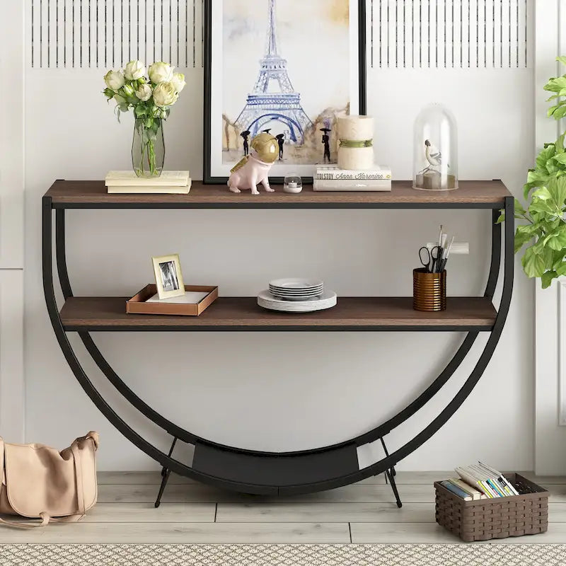 Merax Rustic Industrial Design Demilune Shape Console Table