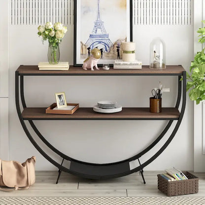Merax Rustic Industrial Design Demilune Shape Console Table