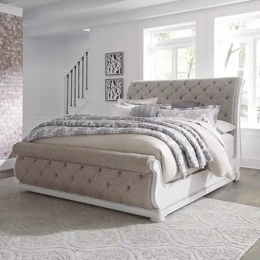Magnolia Manor Antique White King Upholstered Sleigh Bed