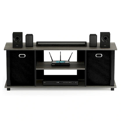 Porch & Den Tompkins Black MDF Entertainment Center with Storage Bins