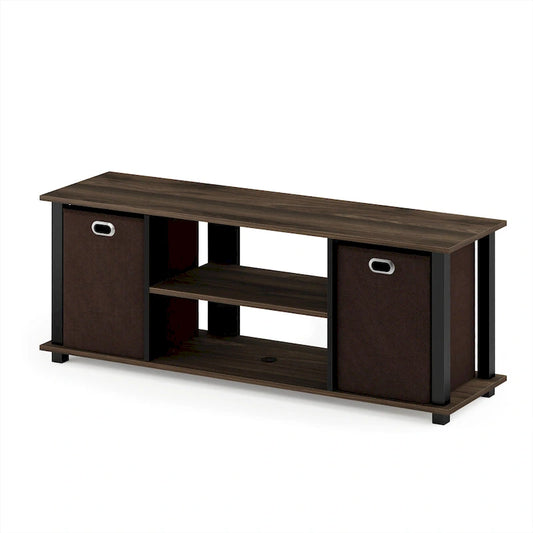 Porch & Den Tompkins Black MDF Entertainment Center with Storage Bins