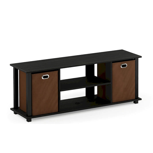 Porch & Den Tompkins Black MDF Entertainment Center with Storage Bins