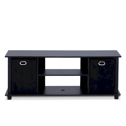 Porch & Den Tompkins Black MDF Entertainment Center with Storage Bins