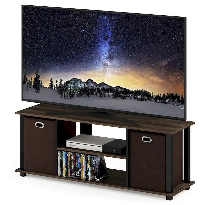 Porch & Den Tompkins Black MDF Entertainment Center with Storage Bins