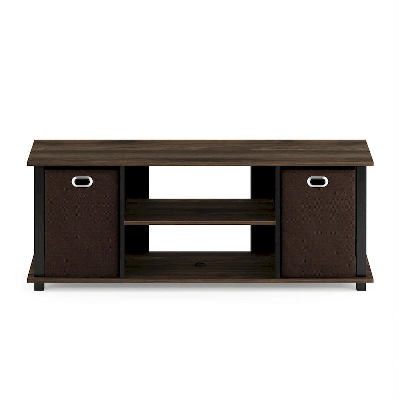 Porch & Den Tompkins Black MDF Entertainment Center with Storage Bins