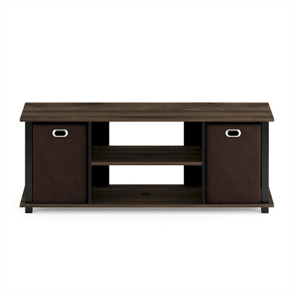 Porch & Den Tompkins Black MDF Entertainment Center with Storage Bins