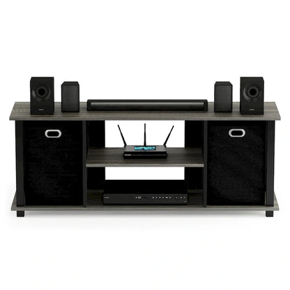 Porch & Den Tompkins Black MDF Entertainment Center with Storage Bins