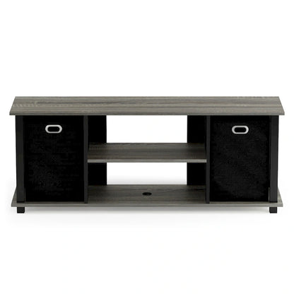 Porch & Den Tompkins Black MDF Entertainment Center with Storage Bins