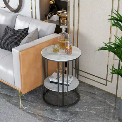 Tall Frame End Table Sintered Stone Tabletop Nightstand Storage Shelf - 15.7x15.7x21.3 inch