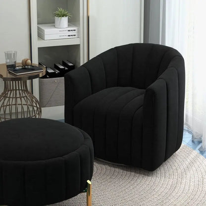 SEYNAR Contemporary Tufted Velvet Swivel Club Chair with Ottoman Set
