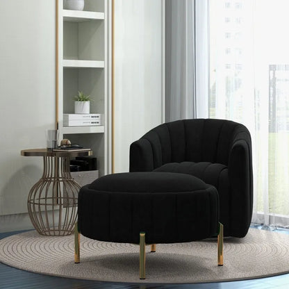 SEYNAR Contemporary Tufted Velvet Swivel Club Chair with Ottoman Set