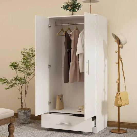 31.5W x 66.9H Wardrobe Armoire Cloest with Drawer In Black,White