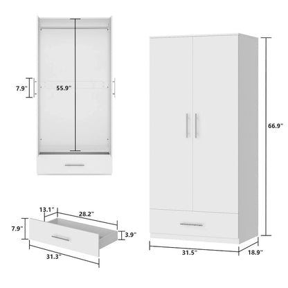 31.5W x 66.9H Wardrobe Armoire Cloest with Drawer In Black,White