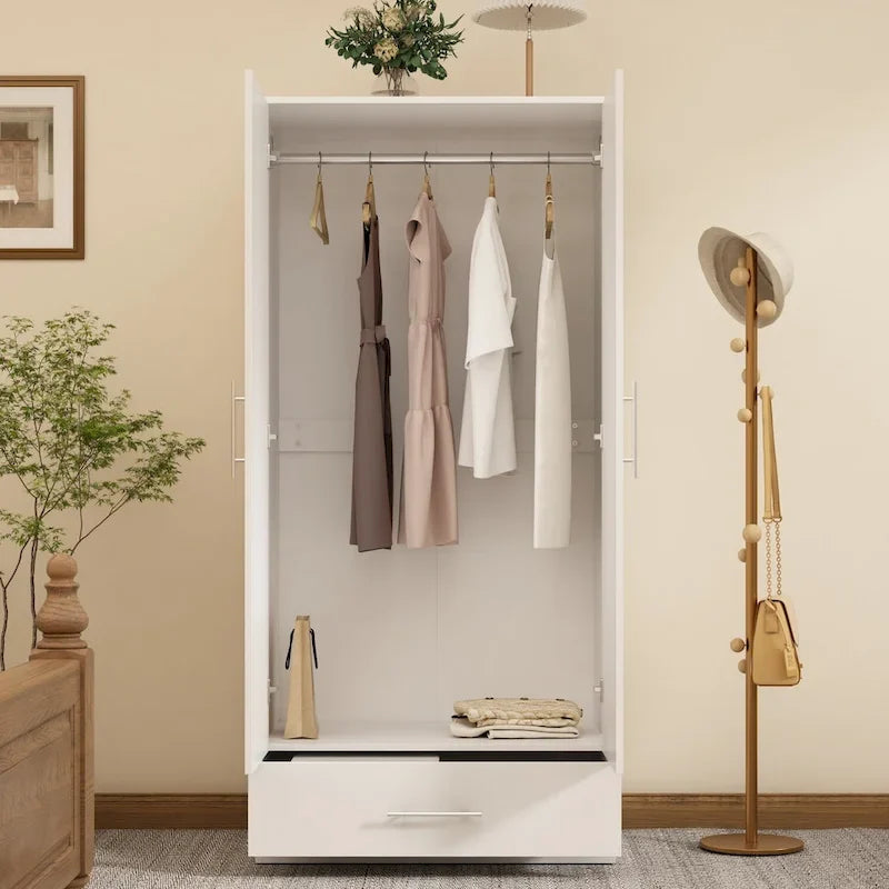 31.5W x 66.9H Wardrobe Armoire Cloest with Drawer In Black,White
