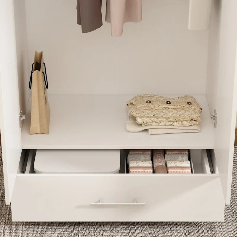 31.5W x 66.9H Wardrobe Armoire Cloest with Drawer In Black,White