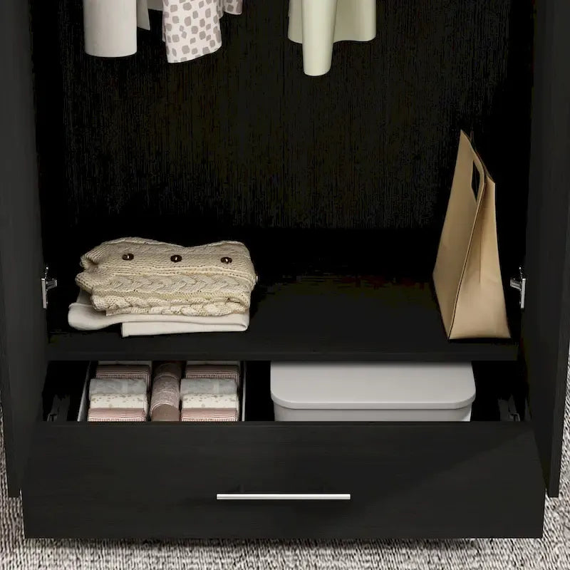 31.5W x 66.9H Wardrobe Armoire Cloest with Drawer In Black,White
