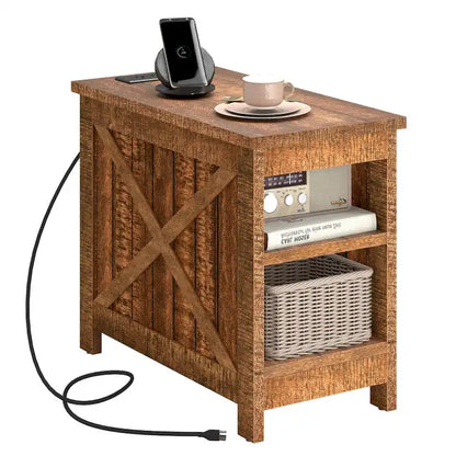 Moasis End Table with Charging Station, Side Table with Storage, 2 Power outlets & 2 USB Ports for Living Room