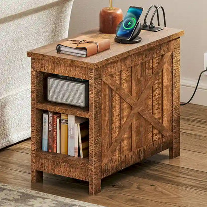 Moasis End Table with Charging Station, Side Table with Storage, 2 Power outlets & 2 USB Ports for Living Room