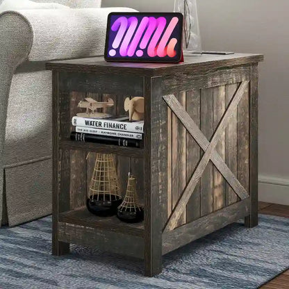 Moasis End Table with Charging Station, Side Table with Storage, 2 Power outlets & 2 USB Ports for Living Room