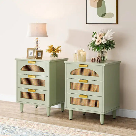 20-Inch Night Stand, 3-Drawer Wood Bedside Table Storage Cabinet for Bedroom, Green