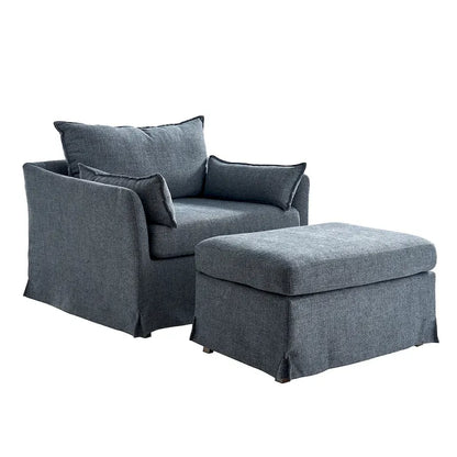 Sophie Modern Oversized Slipcovered Armchair and Ottoman with Lockable Rear Wheels by HULALA HOME