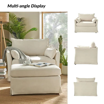 Sophie Modern Oversized Slipcovered Armchair and Ottoman with Lockable Rear Wheels by HULALA HOME