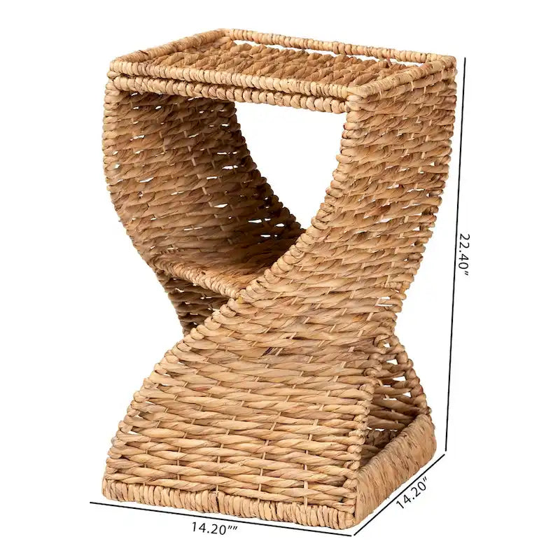 Pelleas Modern Bohemian Natural Brown Seagrass and Wood End Table