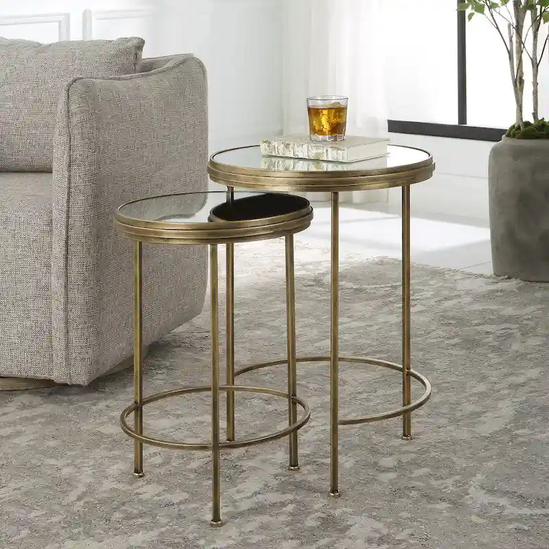 Porch & Den Iron and Glass Nesting Tables by David Frisch (Set of 2)