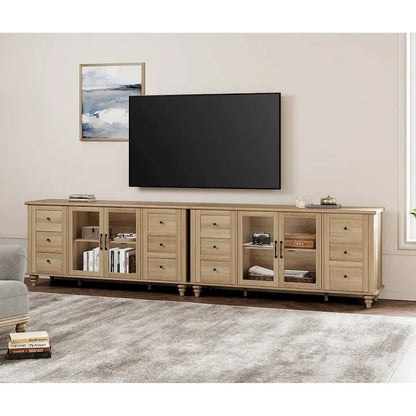 WAMPAT Glass Door Farmhouse TV Stand for TVs Up to 75 inch, Wood Universal TV Console Table