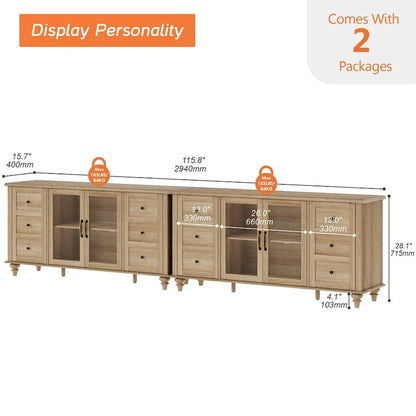WAMPAT Glass Door Farmhouse TV Stand for TVs Up to 75 inch, Wood Universal TV Console Table