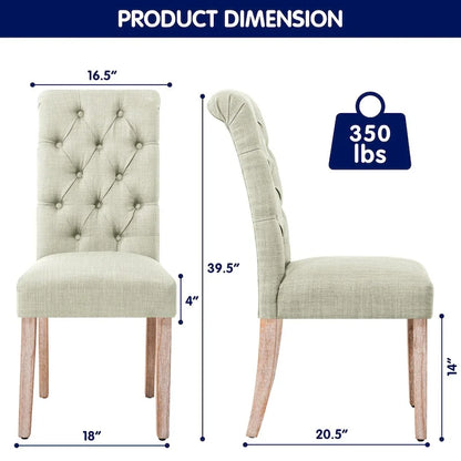 CHUN YI Linen Parsons Modern Button Dining Chair (Set of 2)