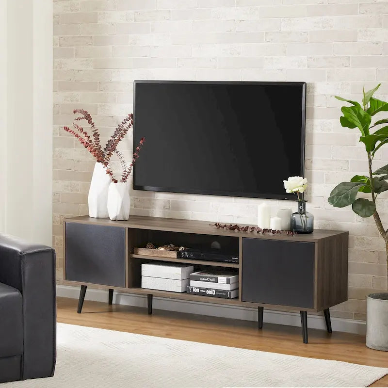 WAMPAT Mid Century Modern TV Stand 61.6 inch Black & Grey