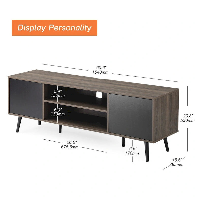WAMPAT Mid Century Modern TV Stand 61.6 inch Black & Grey