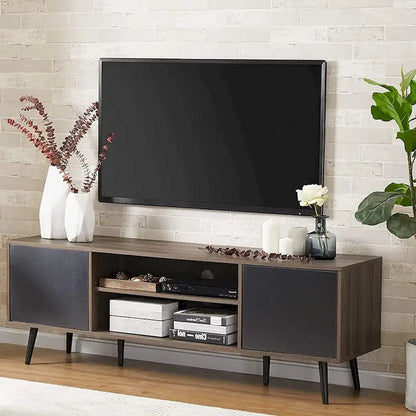 WAMPAT Mid Century Modern TV Stand 61.6 inch Black & Grey